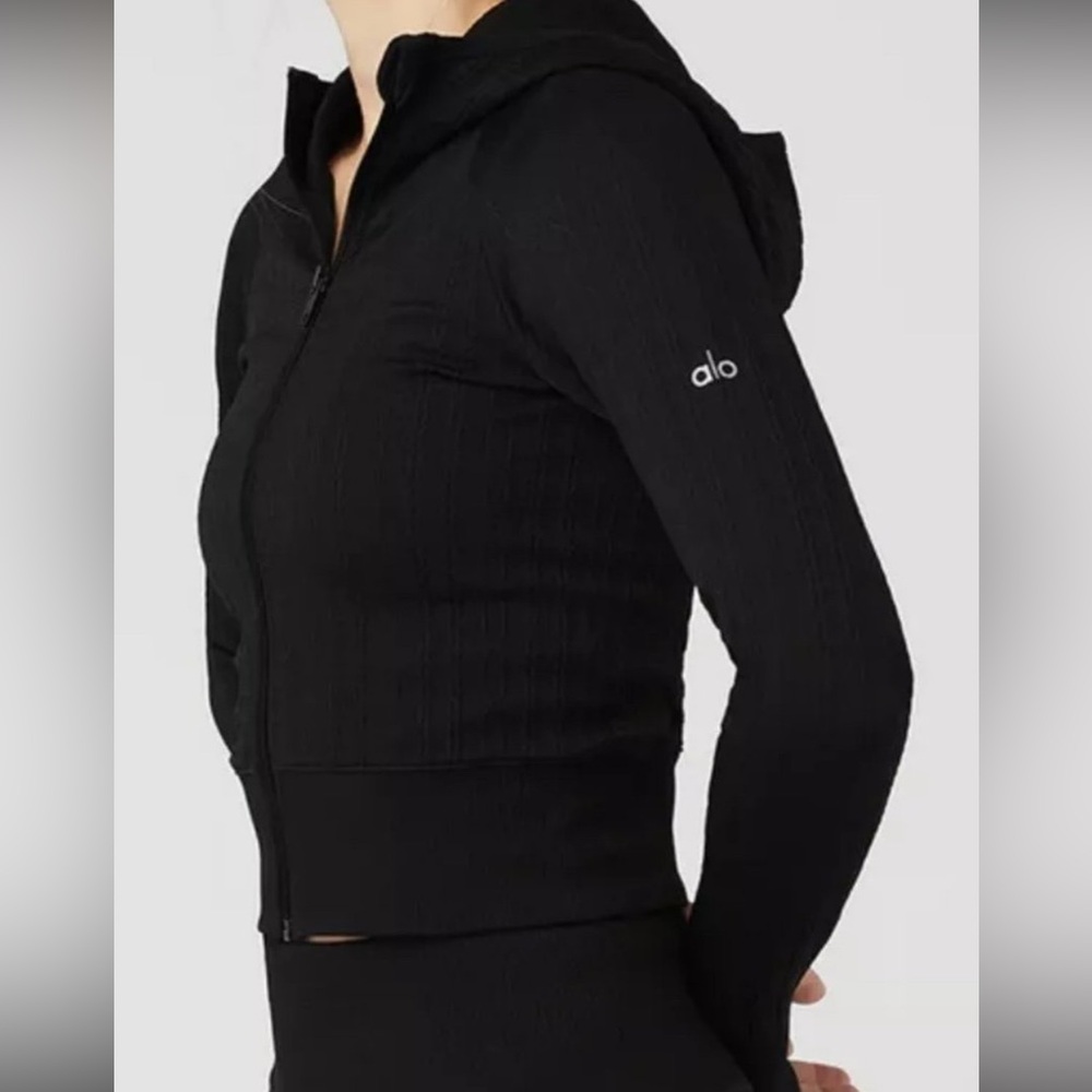 ALO Yoga Charcoal Cable Knit Zip-Up Hoodie